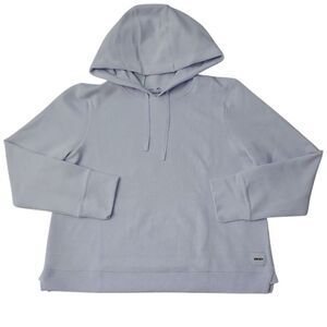 DKNY Women's Buttery Soft Waffle Crew Neck Pullover Hoodie - Blue